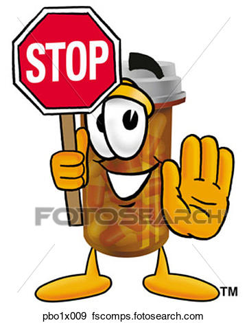 360x470 Clip Art Of Pill Bottle Holding Stop Sign Pbo1x009