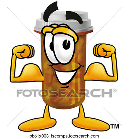 436x470 Clipart Of Pill Bottle Flexing Muscles Pbo1x003