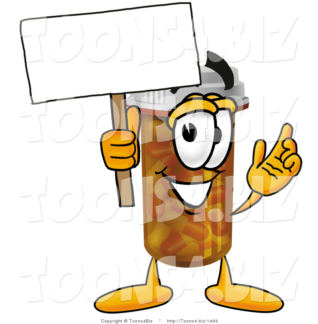 1024x1044 Illustration Of A Cartoon Pill Bottle Mascot Holding A Blank Sign