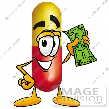 450x450 Clip Art Graphic Of A Red And Yellow Pill Capsule Cartoon