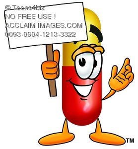 278x300 Clipart Image Of A Cartoon Pill Character Holding A Blank Sign