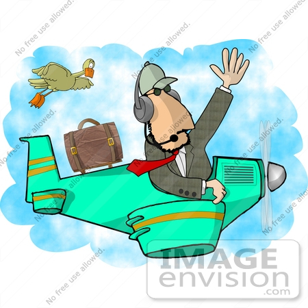 450x450 Pilot Man Waving And Flying A Plane Near A Duck Clipart