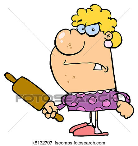 444x470 Clip Art Of Angry Wife With A Rolling Pin K5132707