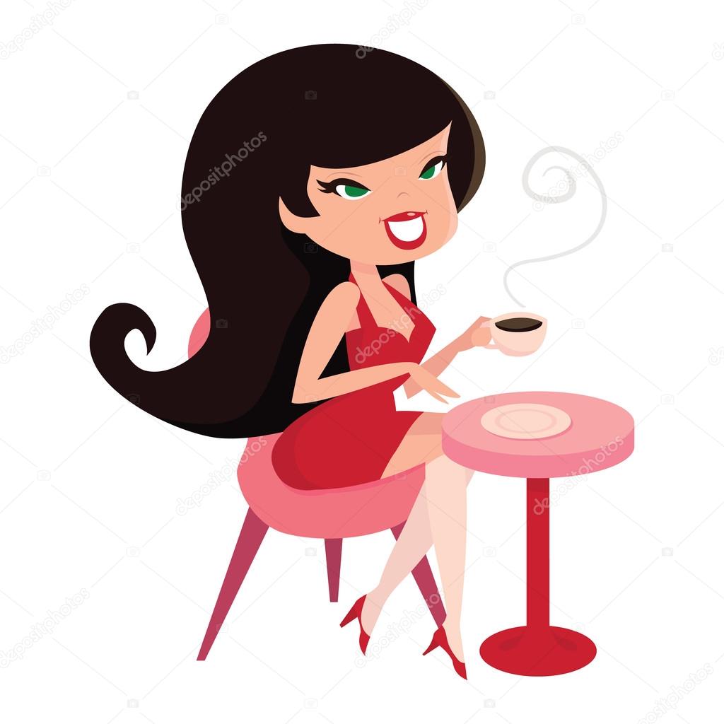 1024x1024 Cartoon Retro Pinup Girl With Coffee Stock Vector Totallyjamie