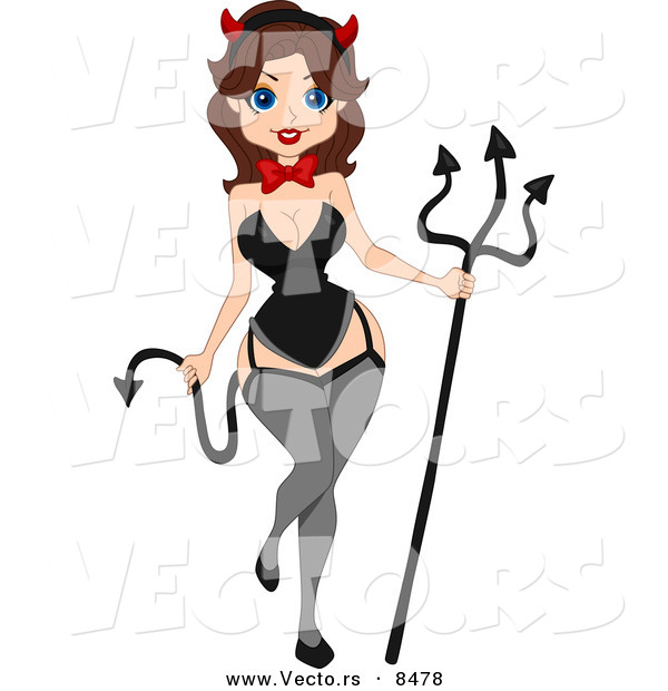 600x620 Cartoon Vector Of A Halloween Devil Pinup Girl With A Pitchfork By