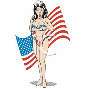 300x300 Free Clipart Image A Pinup Girl In A Bikini With An American Flag