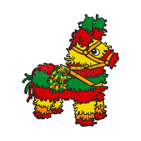 450x450 Traditional Mexican Brightly Pinata, Black And White Sketch Style