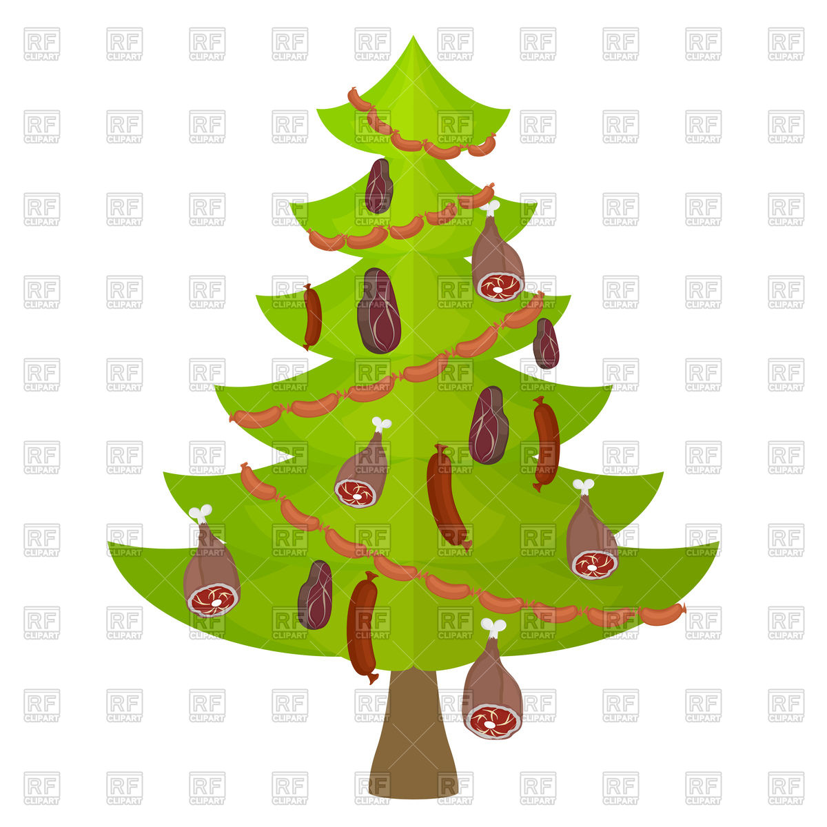 1200x1200 Christmas Tree Decorated With Garland Of Sausages Royalty Free
