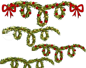 340x270 Pine Garland Christmas Bow Clip Art Merry Christmas Amp Happy New