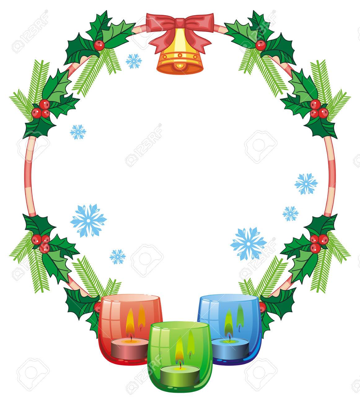 1162x1300 Round Frame In Shape Of Christmas Garland And Lighted Candle