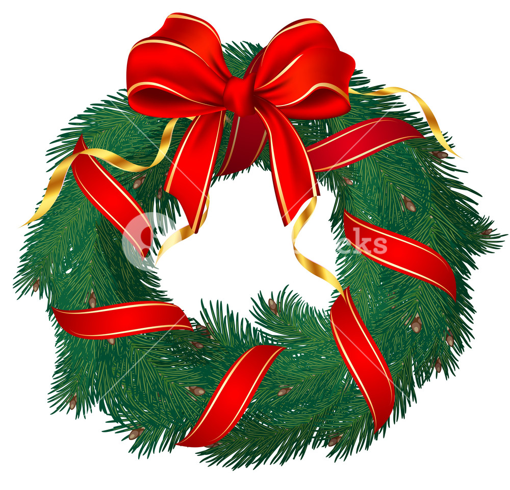 1000x961 Christmas Pine Garland Decorated With Red And Golden Ribbons
