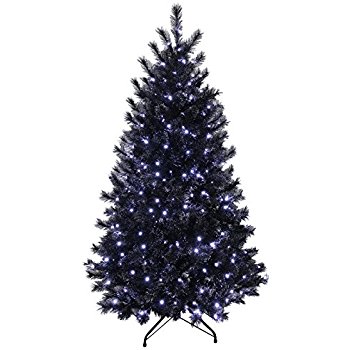 350x350 6ft Black Glitter Pine Artificial Prelit Bright White Lights