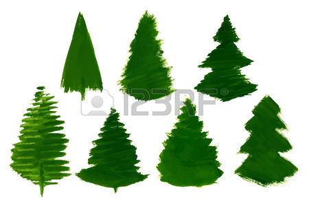 450x299 Set Of 7 Cartoon Pine Trees Painted Isolated Royalty Free Cliparts