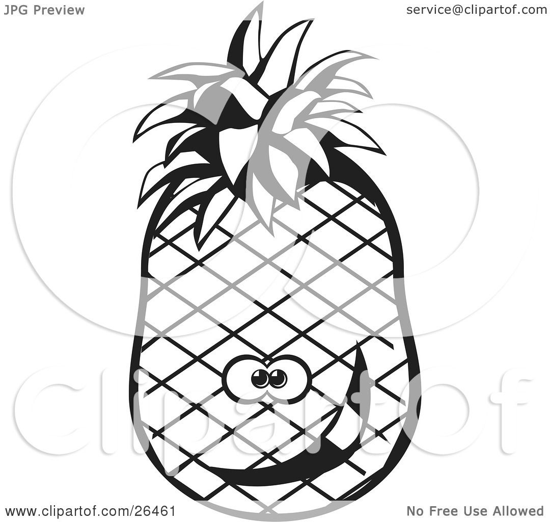 1080x1024 Clipart Illustration Of A Goofy Pineapple Character Smiling, Black