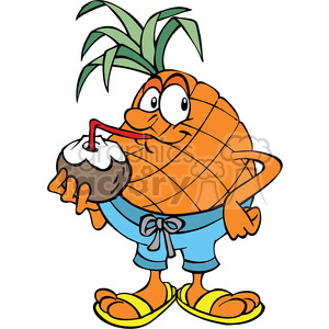 300x300 Royalty Free Cartoon Pineapple Drinking Coconut Milk 387815 Vector