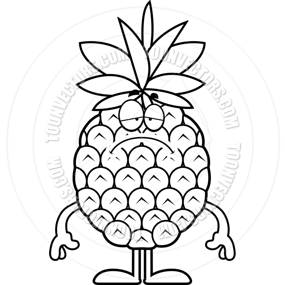 940x940 Cartoon Pineapple Sad (Black And White Line Art) By Cory Thoman