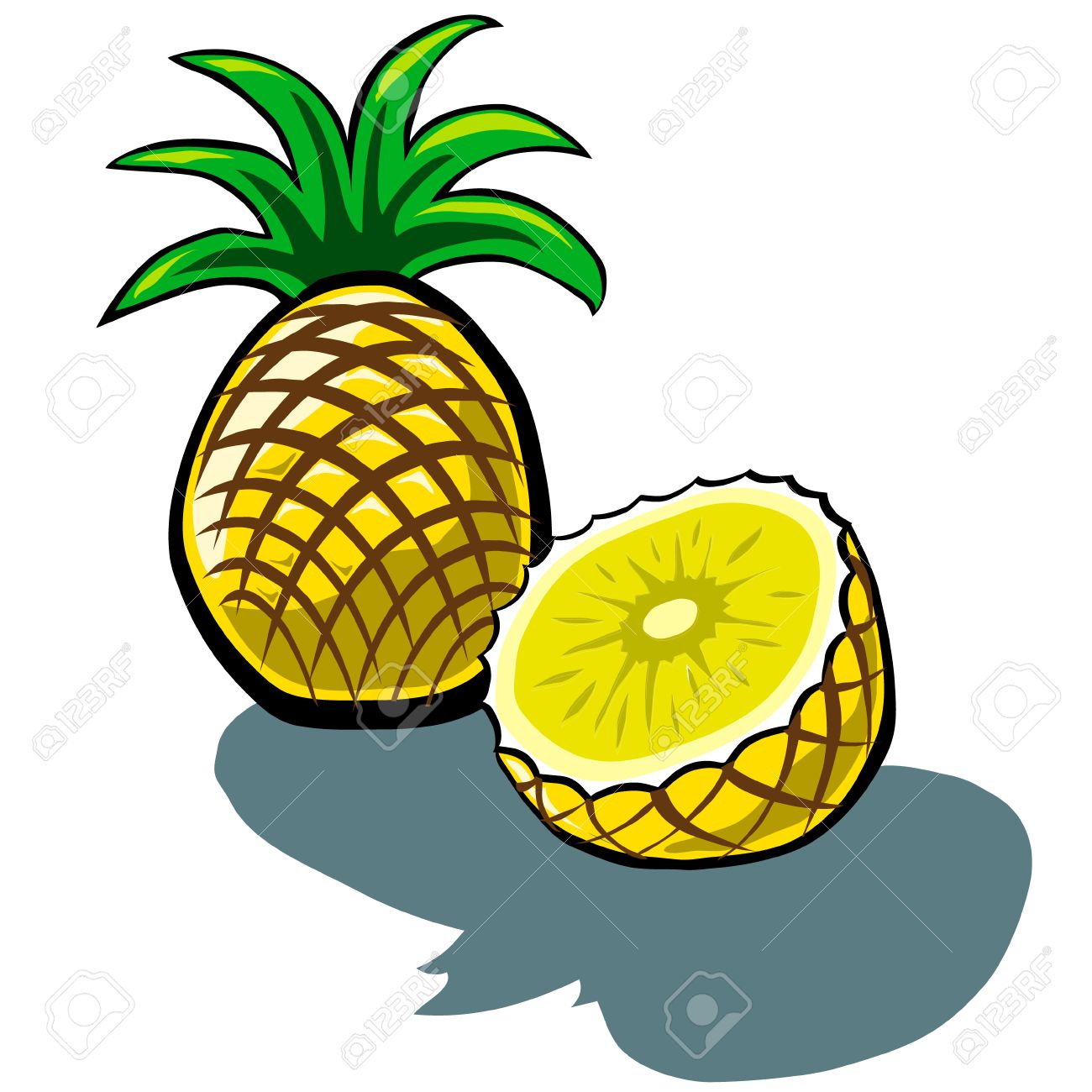 1300x1300 Cute Pineapple And Pineapple Slice Vector Cartoon Royalty Free