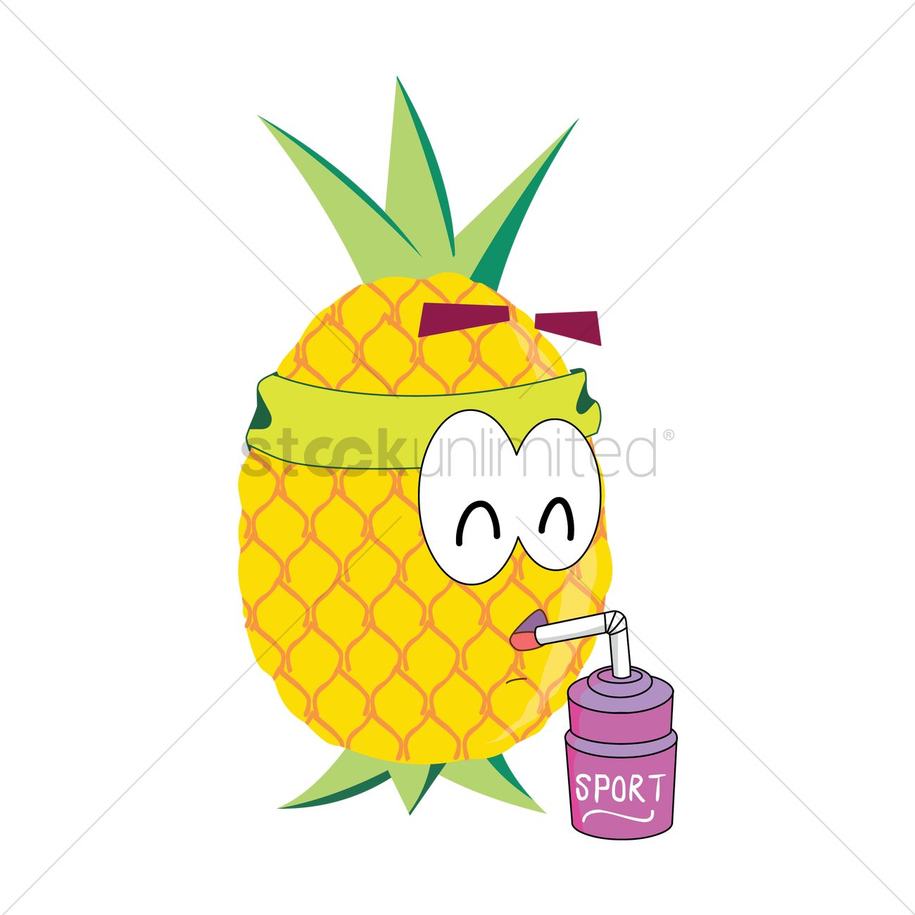 1300x1300 Free Pineapple Cartoon Drinking Juice Vector Image