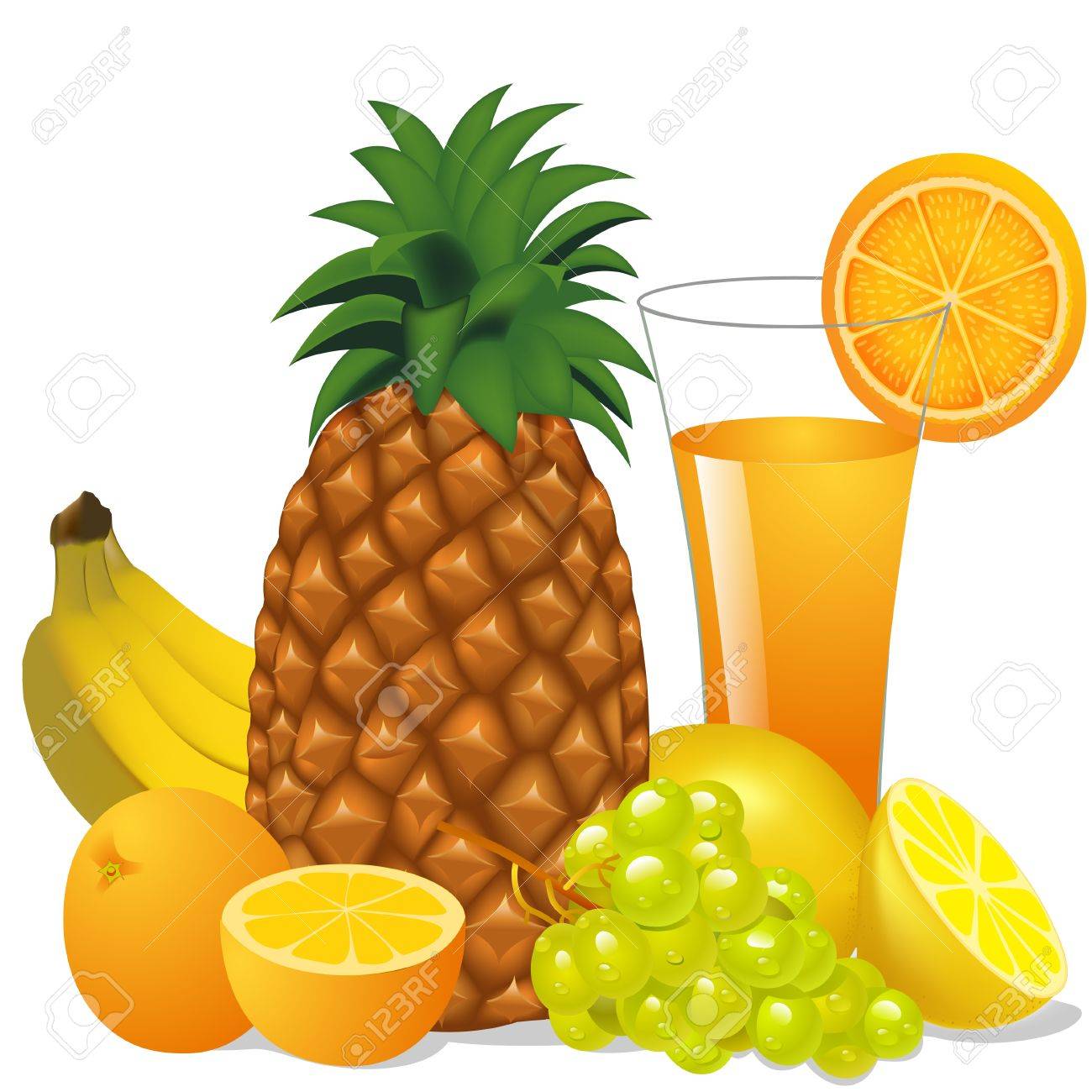 1300x1300 Illustration Juice And Fruits Banana Pineapple Orange Grape