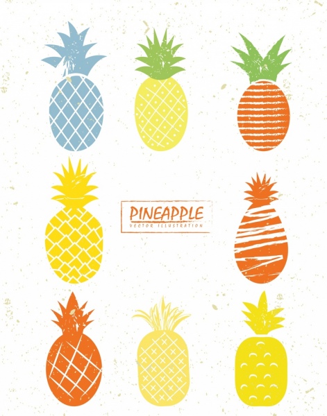 471x600 Pineapple Icons Collection Various Colored Design Free Vector