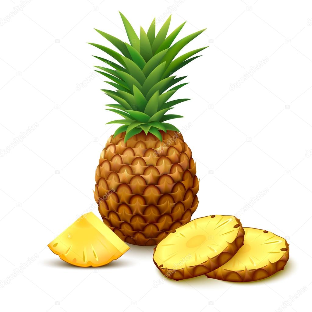 1024x1024 Pineapple With Slices On White Background Stock Vector