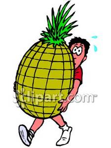 225x300 Man Carrying A Huge Pineapple Royalty Free Clipart Picture