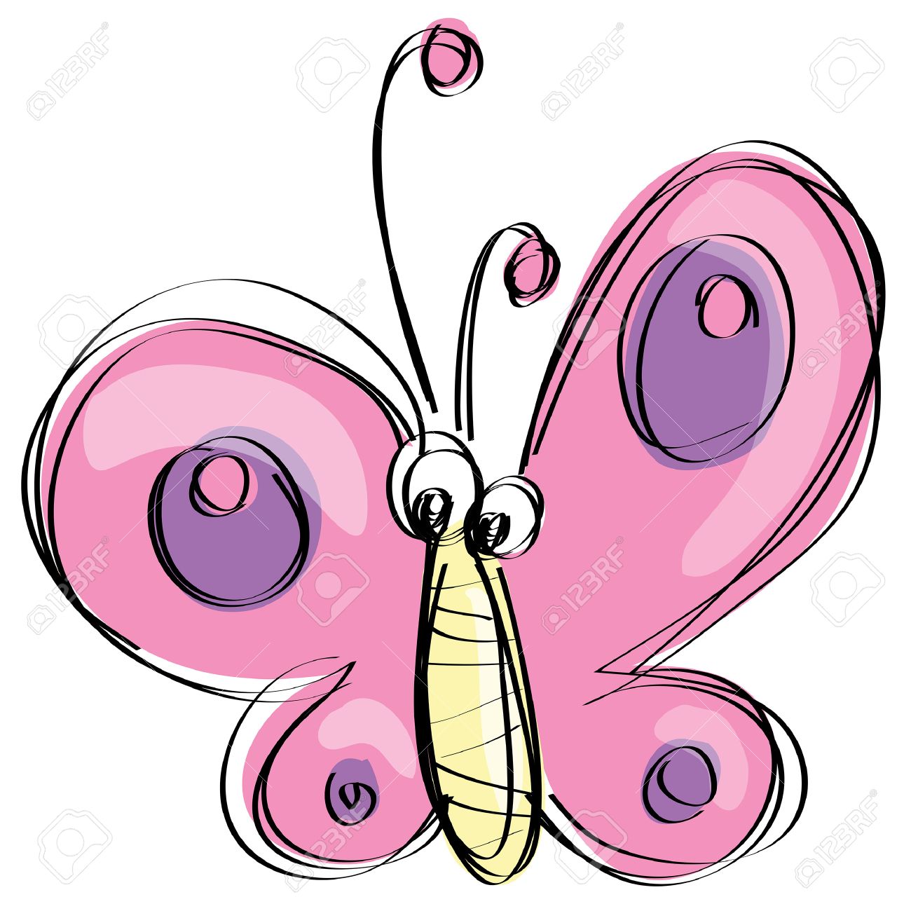 1300x1300 Cute Pink And Purple Butterfly Flying In A Naif Kids Drawings