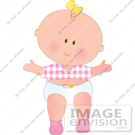450x450 Clipart Of A Happy Baby Girl In A Diaper, Pink Shoes And A Pink