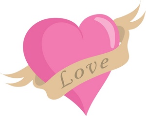 300x240 Love Clipart Image Pink Heart With A Banner And The Word Love