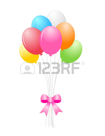 350x450 Bunch Of Colorful Balloons And Pink Ribbon Bow Clip Art Isolated
