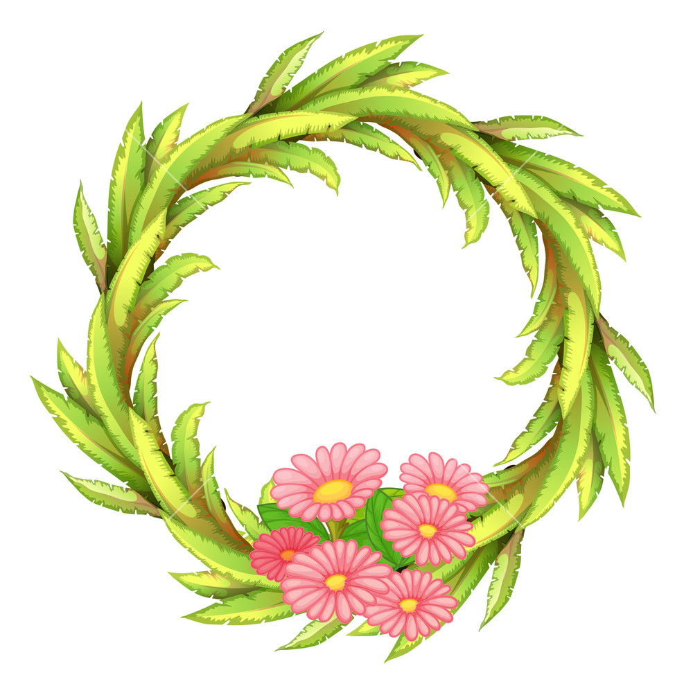 987x1000 Illustration Of A Green Border With Pink Flowers On A White