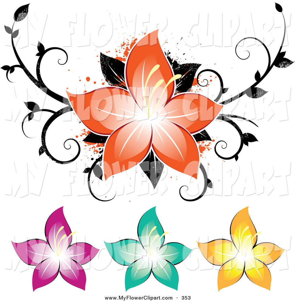 1024x1044 Clip Art Of Four Beautiful Orange Flowers Over A Grunge Black