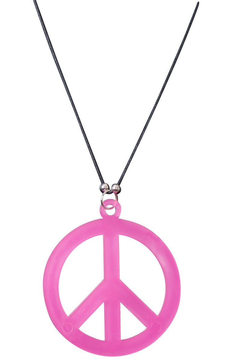 762x1200 Pink Peace Sign Costume Necklace Pink Hippie 60's Necklace