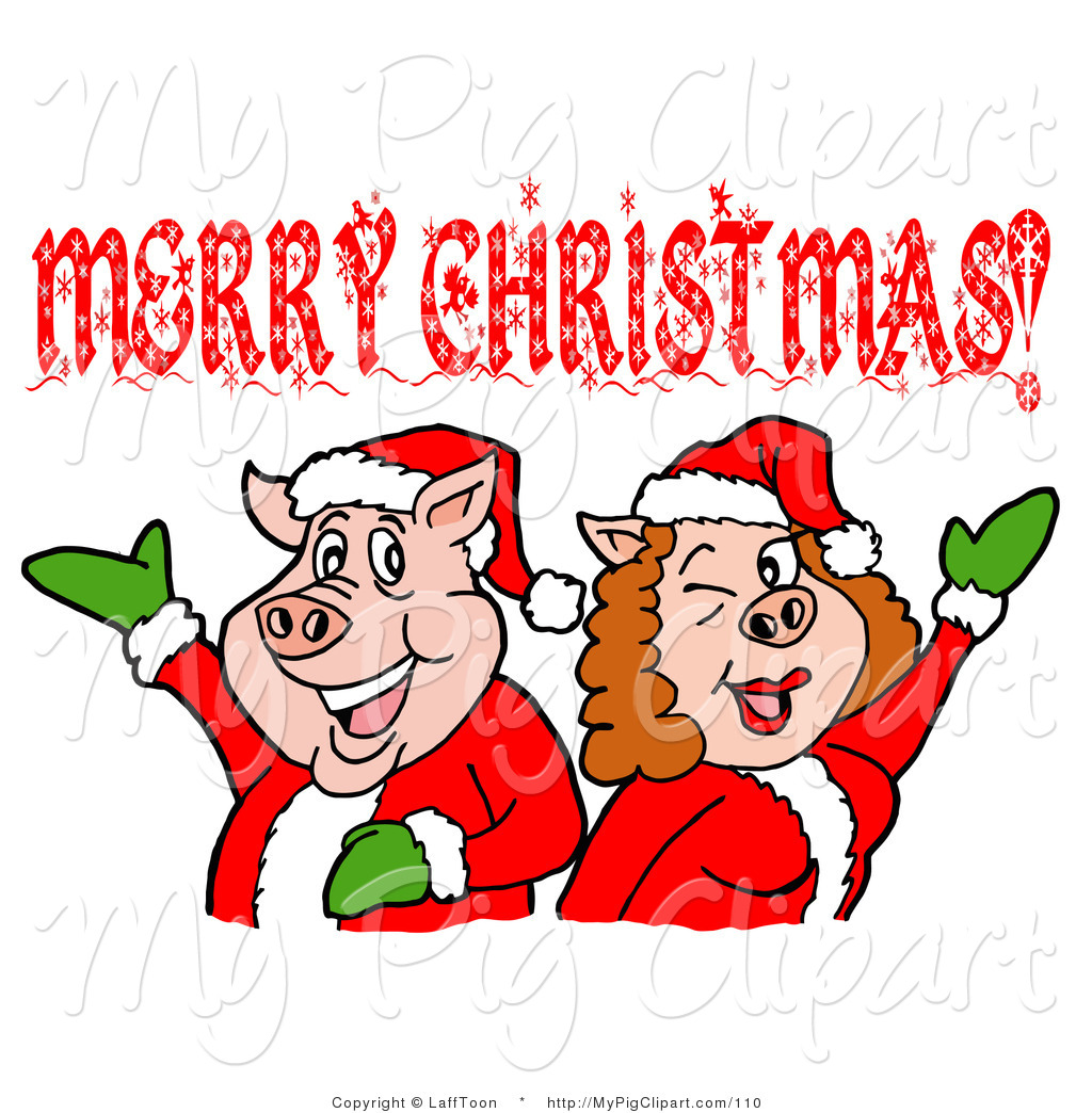 1024x1044 Swine Clipart Of A Pink Pig Couple In Santa Suits, Holding Their