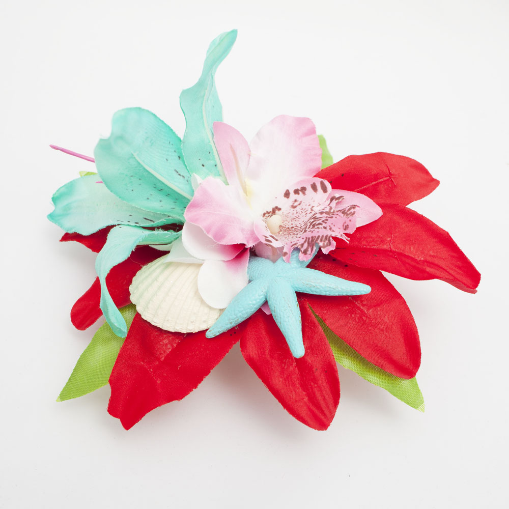 1000x1000 Turquoise Red And Pink Tropical Seashell Starfish Hair Flower Bad