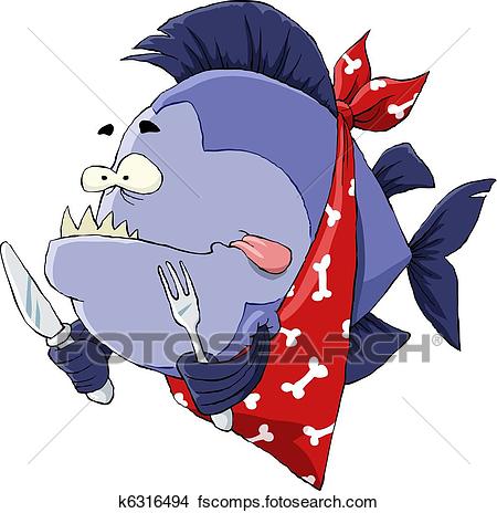 450x464 Clipart Of Hungry Piranha K6316494
