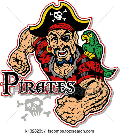 423x470 Clip Art Of Muscular Pirate With Parrot K13282357
