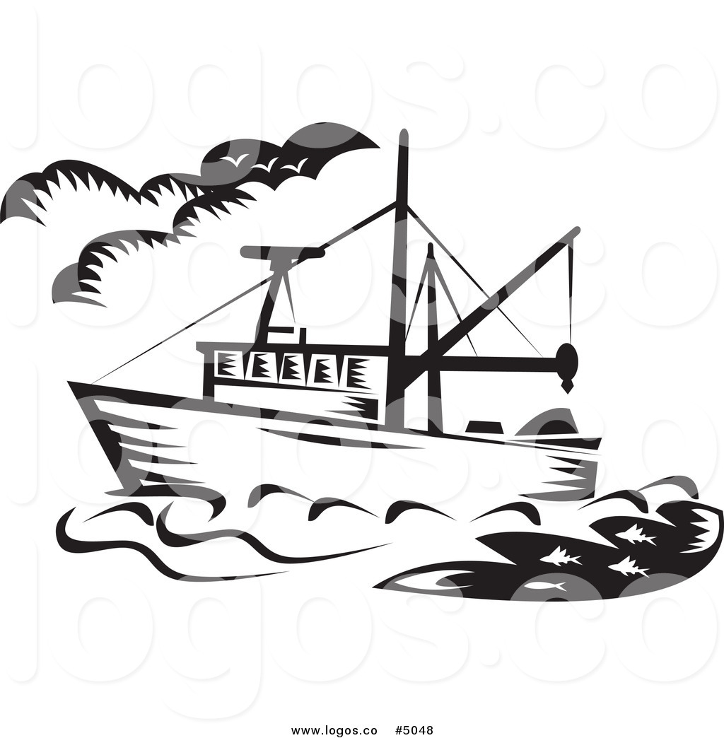 1024x1044 Royalty Free Vector Of A Black And White Fishing Boat Logo By