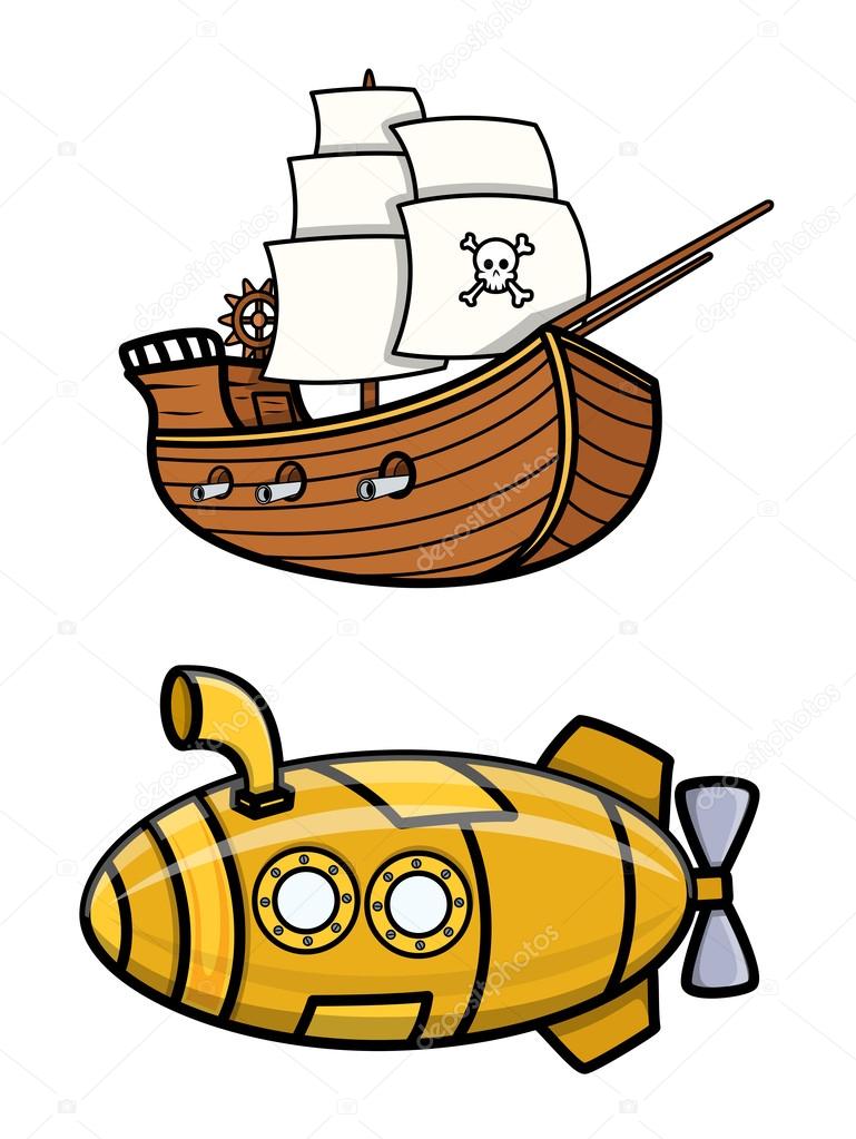 769x1023 Old Pirate Ship And Submarine