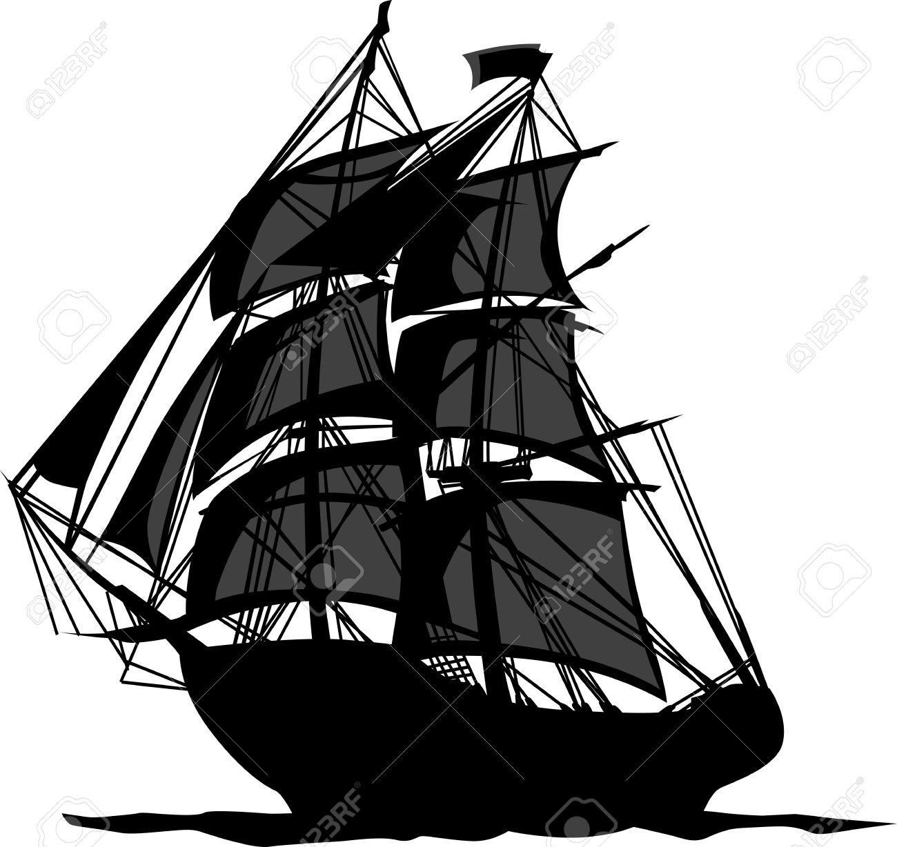 1300x1228 Sailing Pirate Ship With Sails Graphic Vector Image Royalty Free