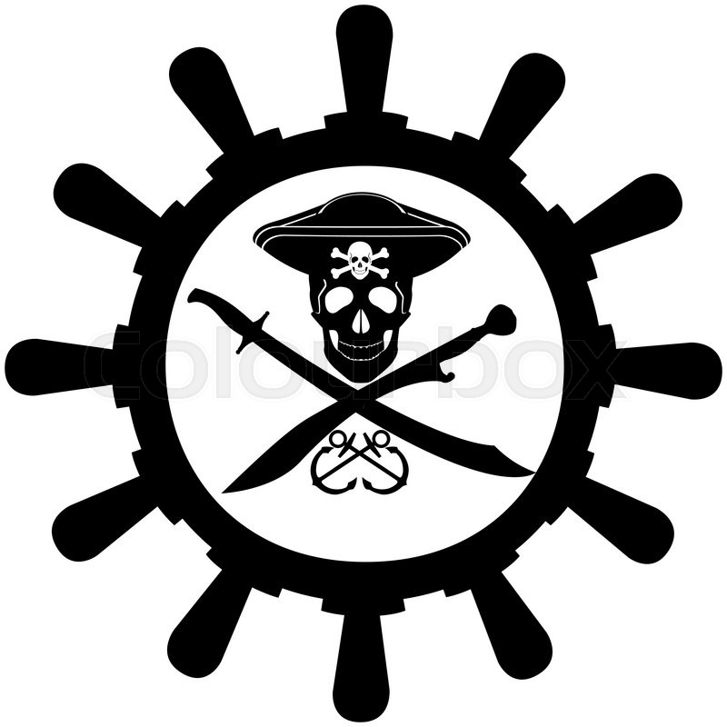 800x800 Skull, Bones, And Two Swords In Background Ship Wheel.