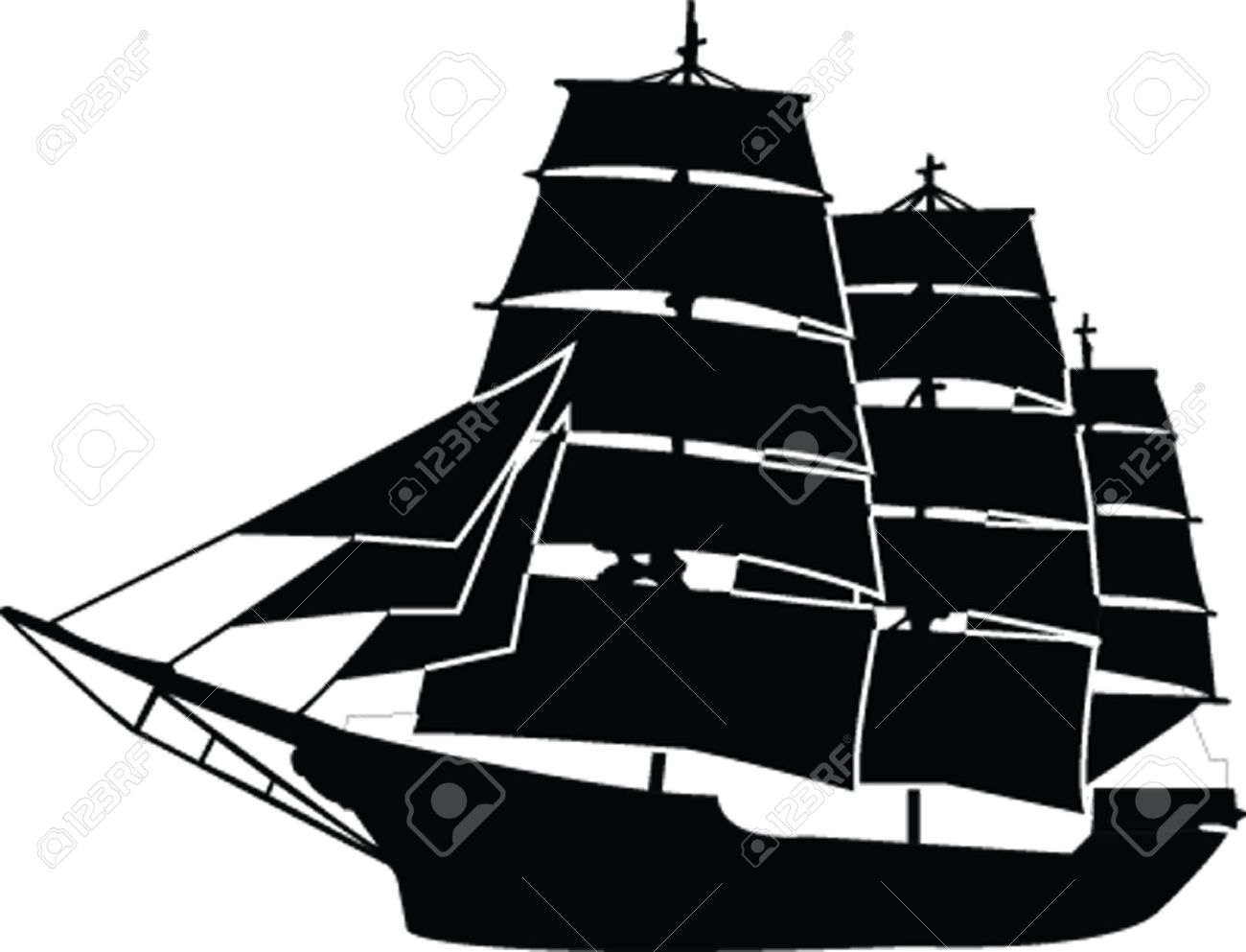 1300x993 Sailboat Silhouette With Outline