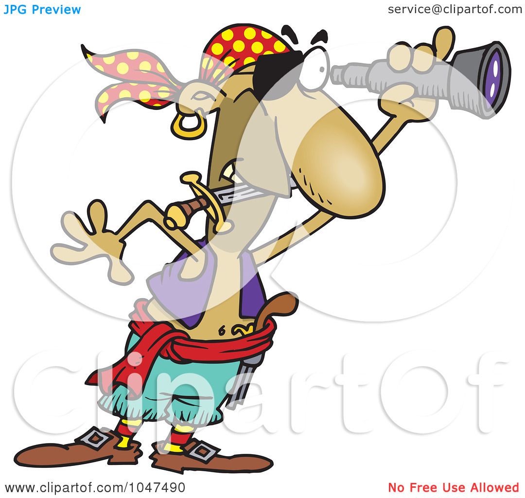 1080x1024 Royalty Free (Rf) Clip Art Illustration Of A Cartoon Pirate Using