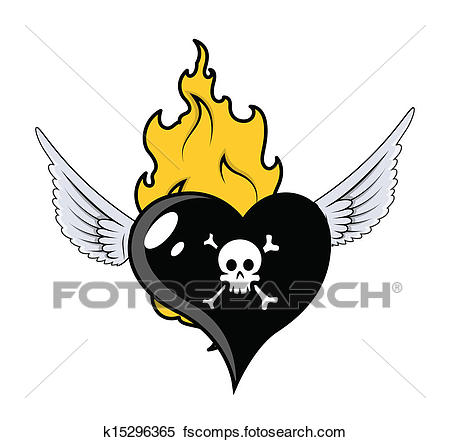 450x442 Clipart Of Pirate Heart Flying With Fire K15296365