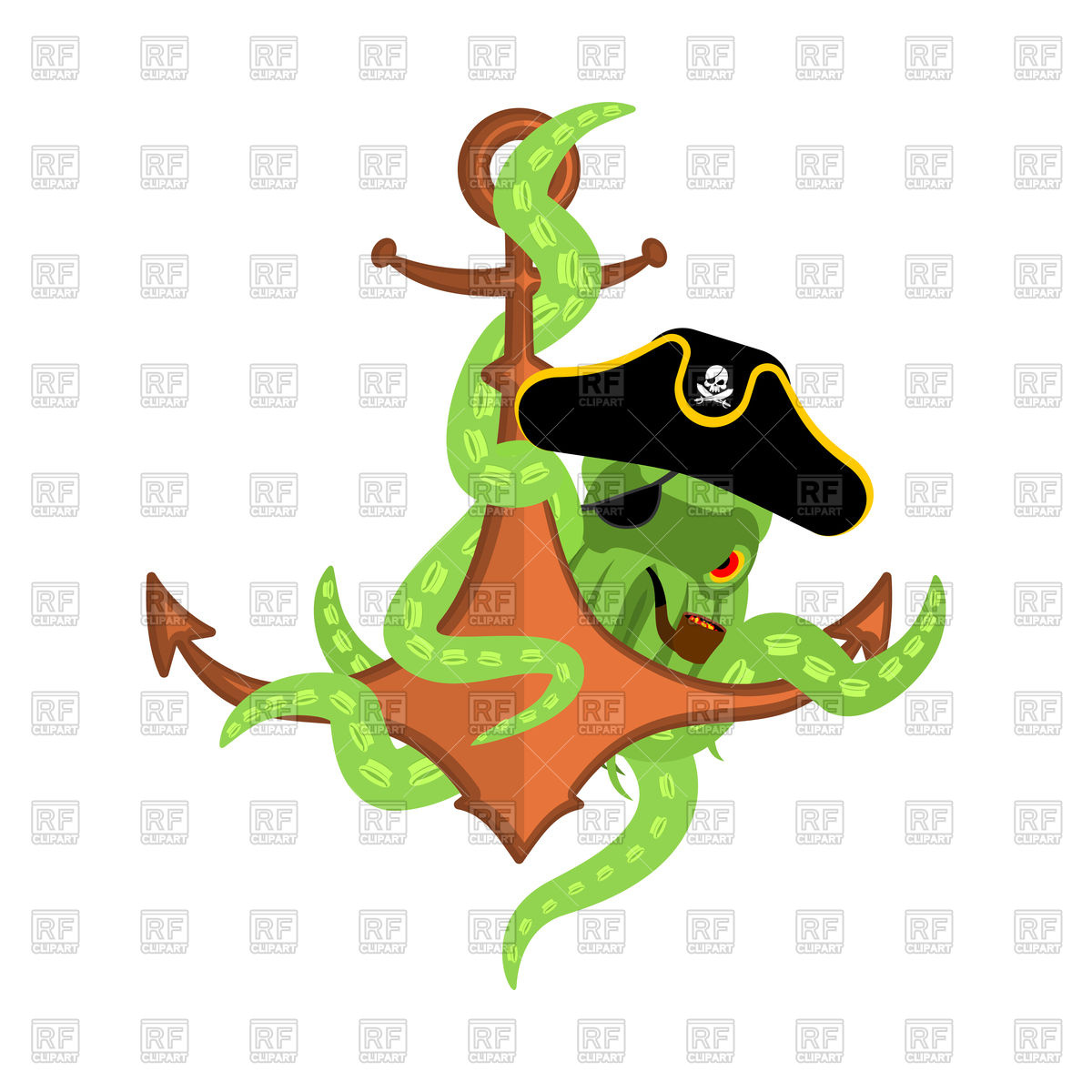 1200x1200 Pirate Octopus And Anchor Royalty Free Vector Clip Art Image
