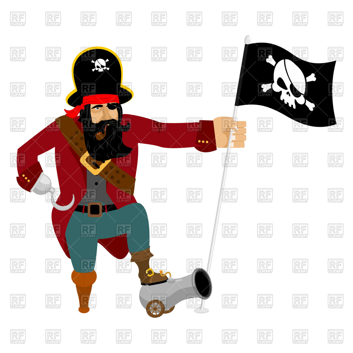1200x1200 Pirate With Flag And Cannon Royalty Free Vector Clip Art Image