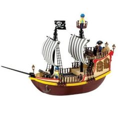 236x236 Large Wooden Toy Pirate Ship With Crew.this Is A Large 25 Piece