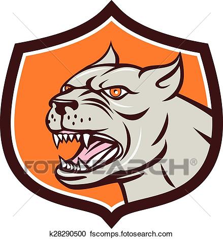 439x470 Clipart Of Pitbull Dog Mongrel Head Shield Cartoon K28290500