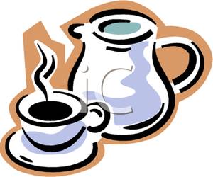 300x250 Steaming Cup Of Coffee And A Pitcher Clip Art Image