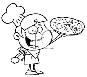 300x267 Art Image A Cartoon Kid In Black And White Holding Up A Pizza